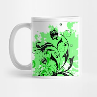 Green Black Floral Art Mug